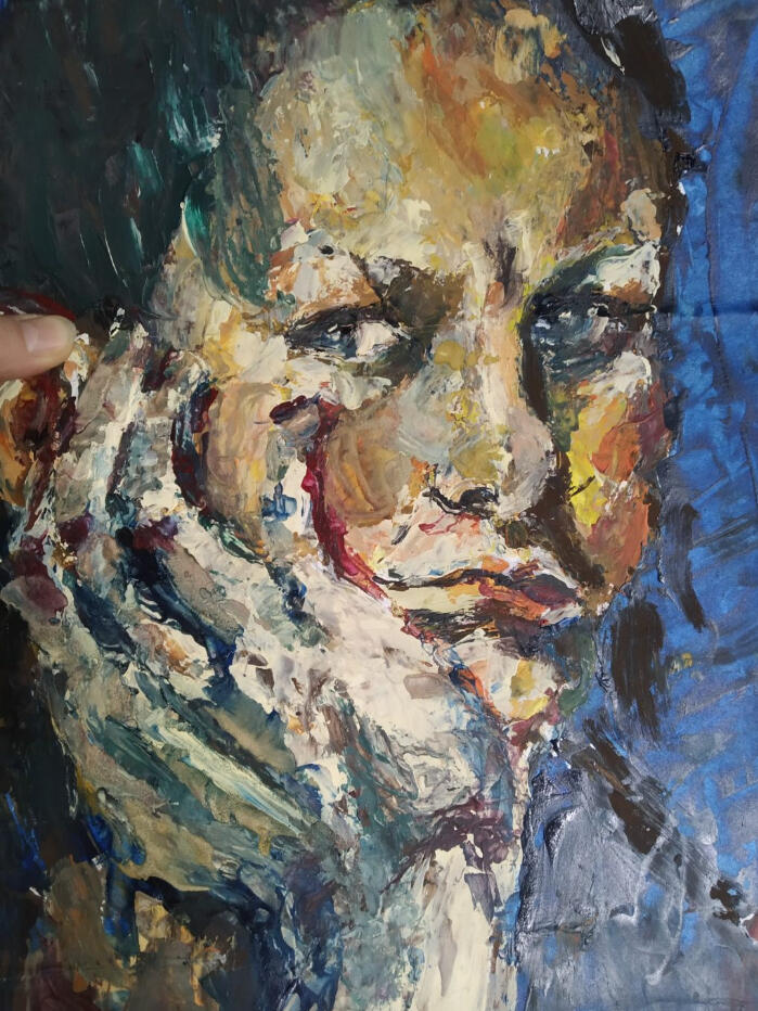 Autoportret 2001 r. Akryle na brystolu.30×40 cm.