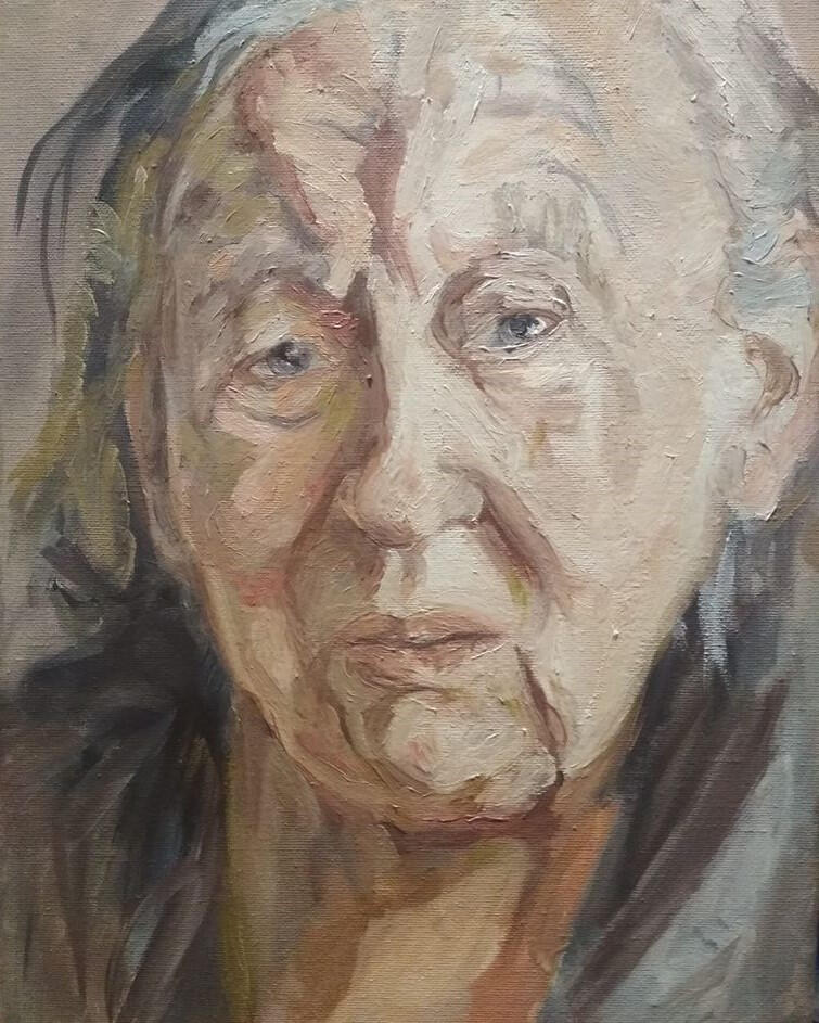 „Moja babcia Marysia „. Olej na płótnie 30×40 cm