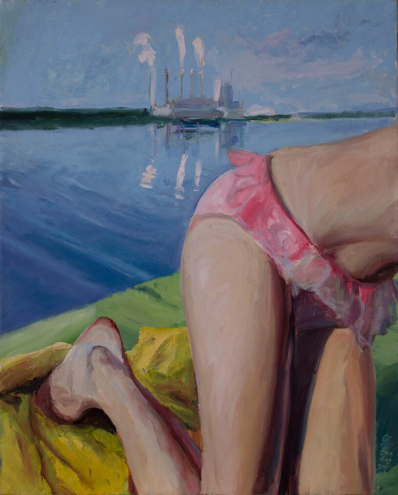 Turystyka przemysłowa. Wczasy w Koninie 1. Obraz olejny na płótnie 100 x 80 cm. 2018 r. Kolekcja prywanta