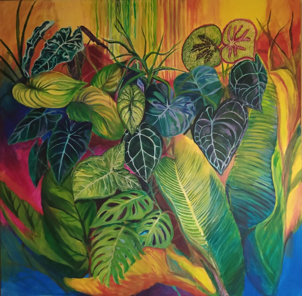 Liście. Obraz akrylowy na płótnie 200x200 cm.