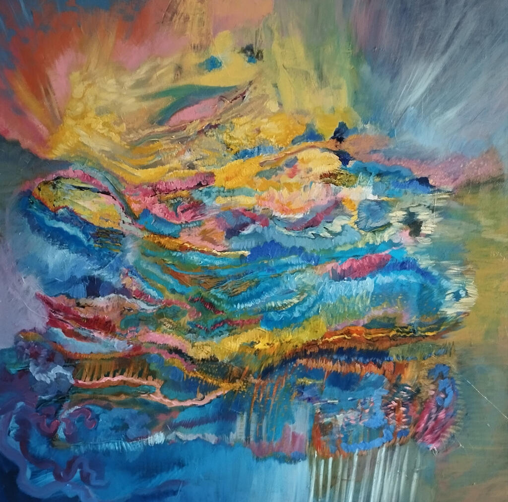 Lepiej wstań. Obraz olejny na płótnie 100x100cm. 2019-2023.